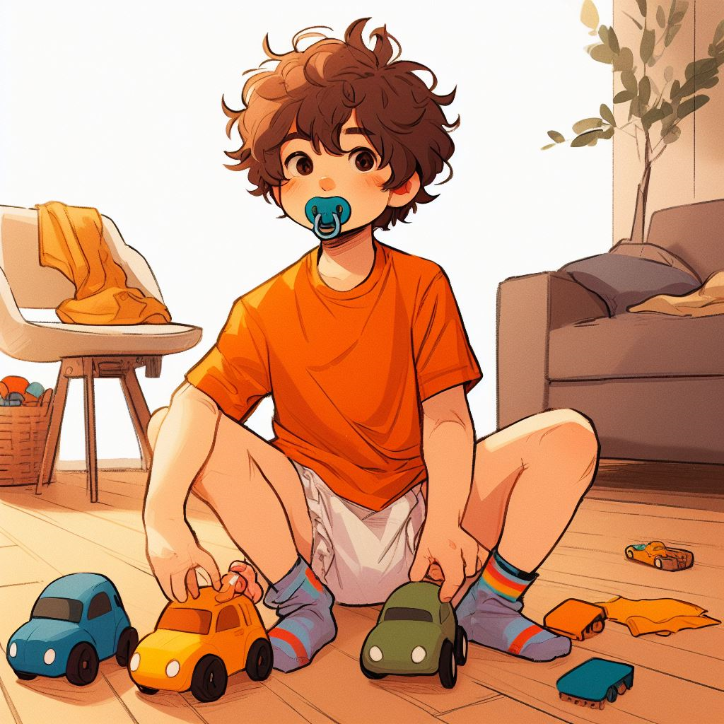 chico en pañales jugando con carros de juguete