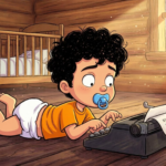 chico en pañales escribiendo en una maquina de escribir