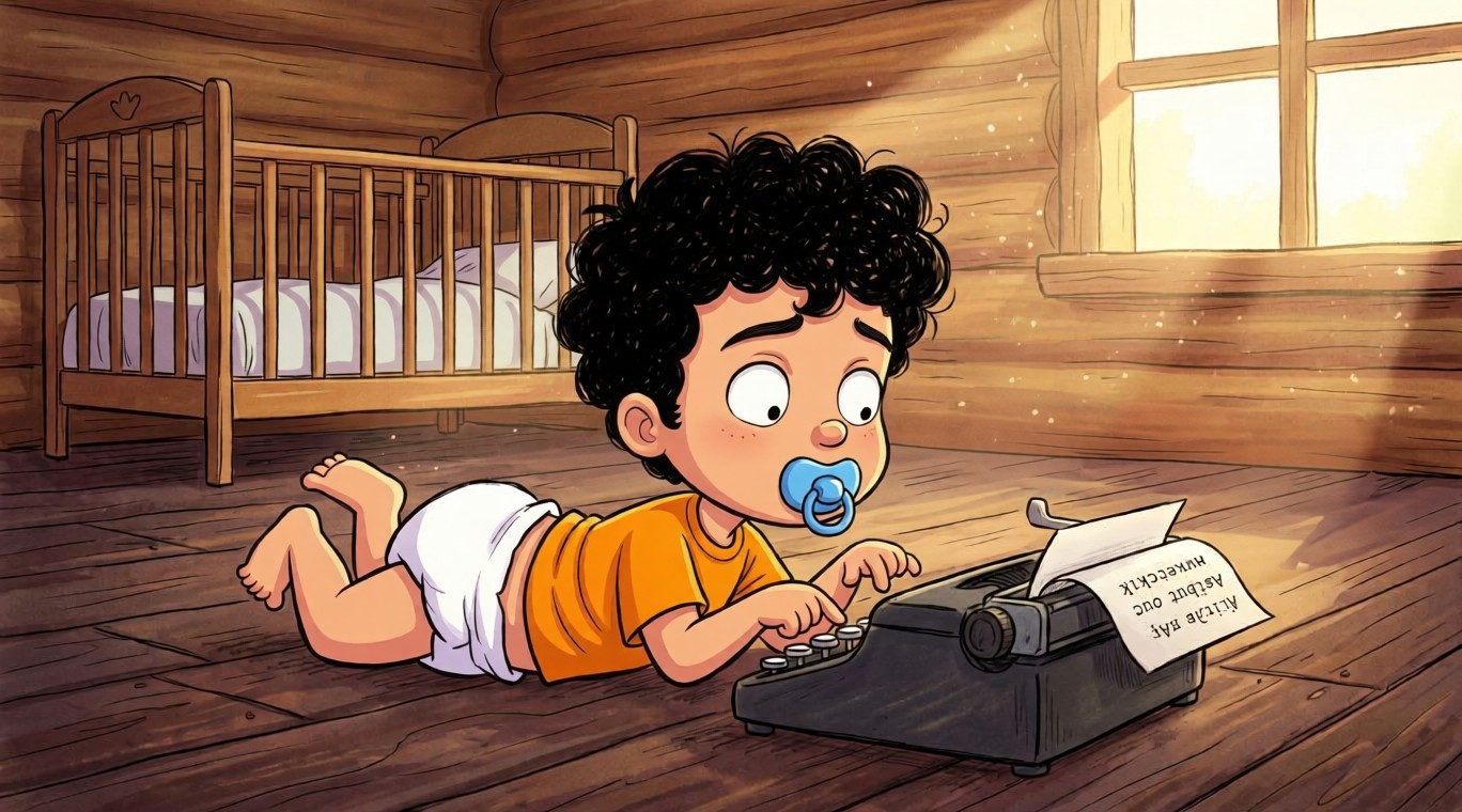 chico en pañales escribiendo en una maquina de escribir